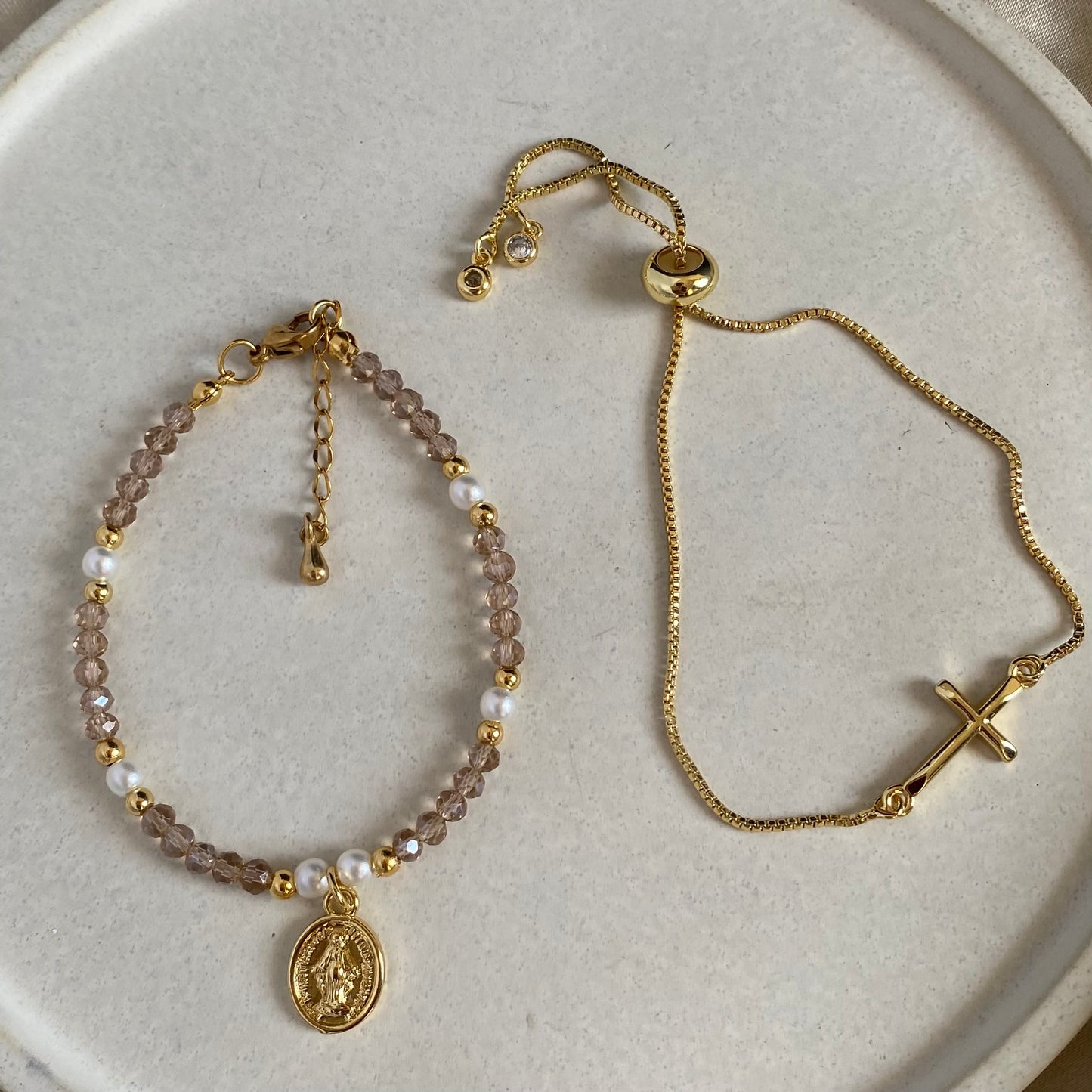 Set pulseras virgen y cruz
