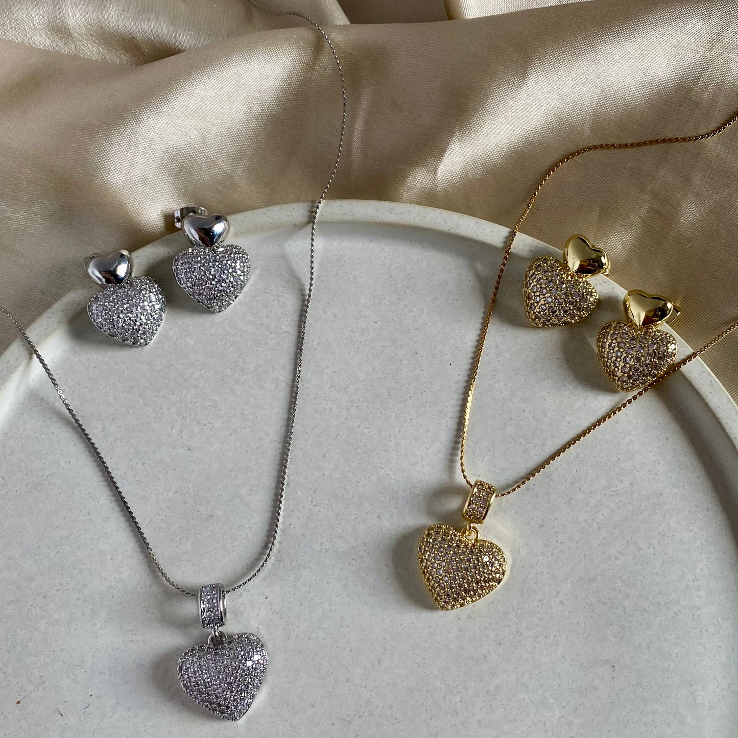 Set corazones acero-rodio
