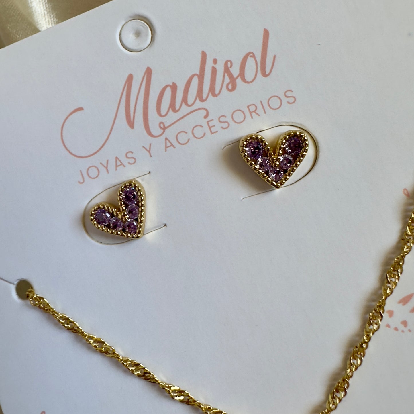 Set oso corazón lila