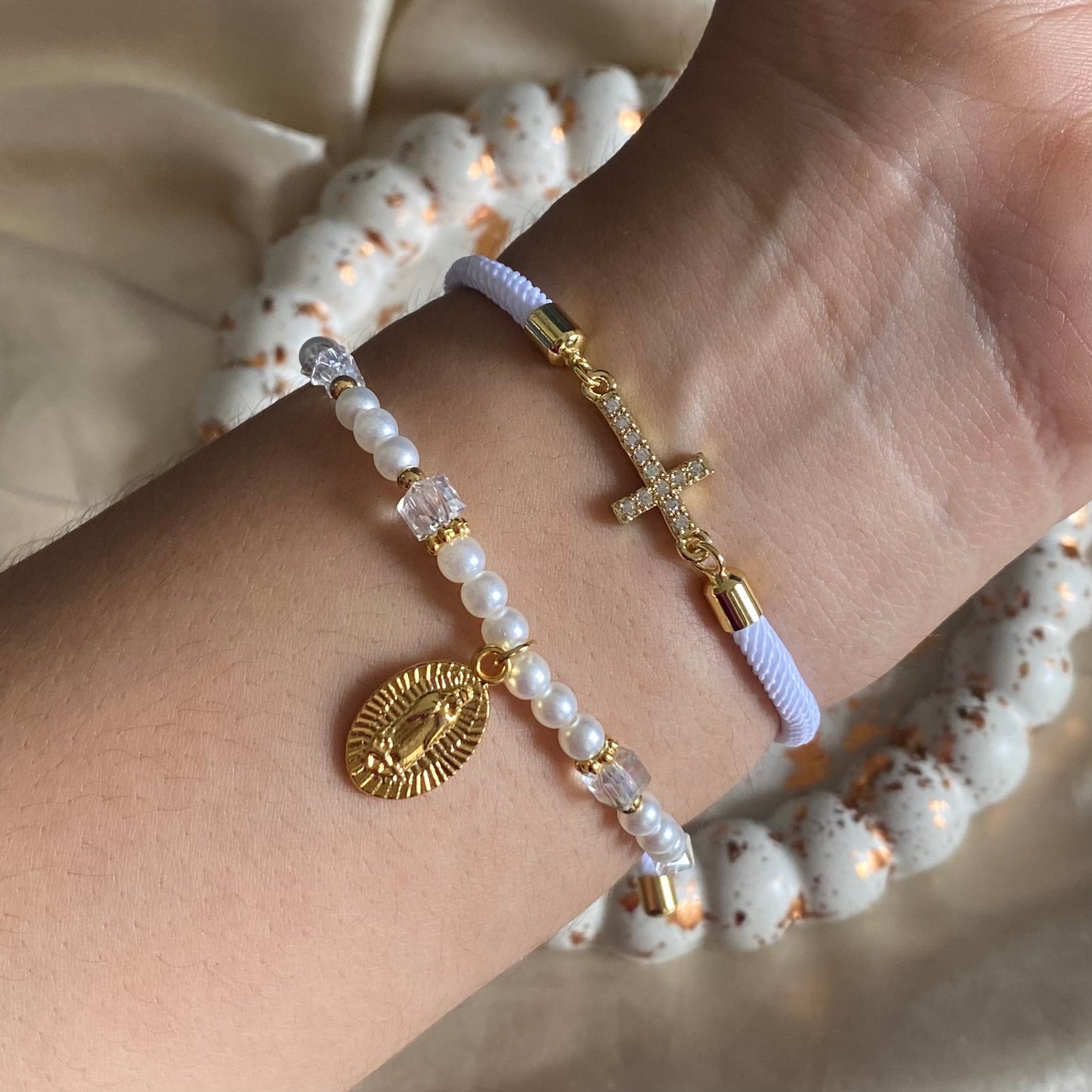 Set pulseras Virgen cruz