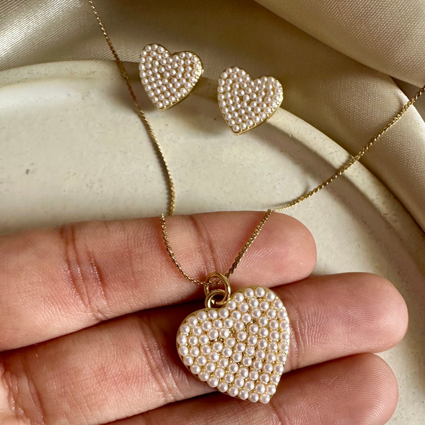 Set corazón mini perlas