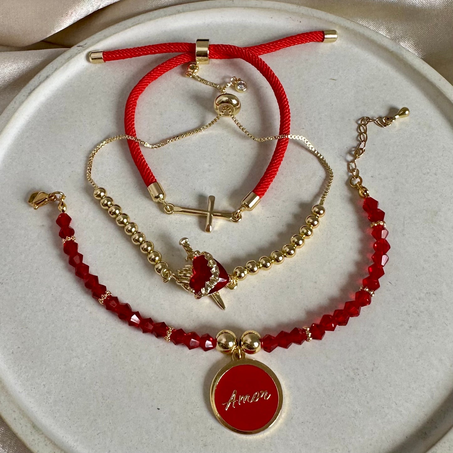 Set pulseras rojo triple