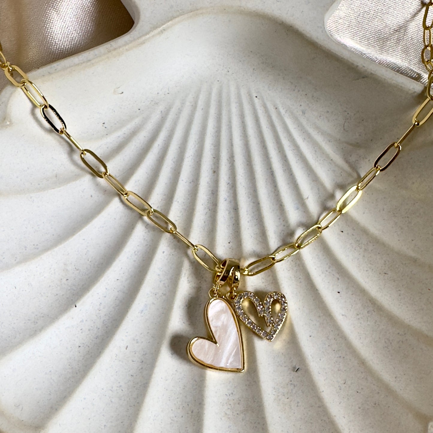 Cadena clip doble corazón