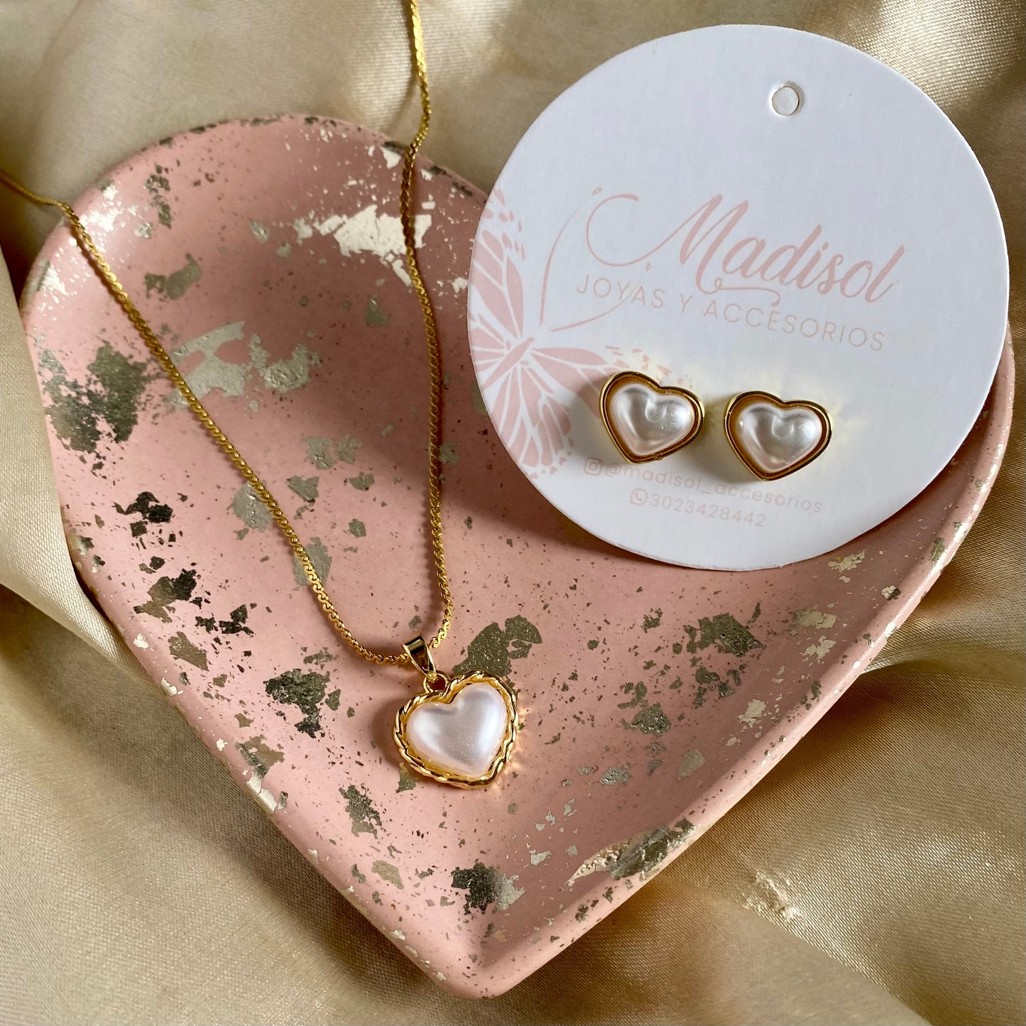 Set corazón perlado