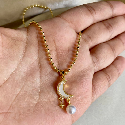 Cadena luna perla estrella
