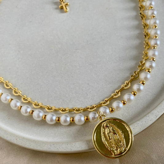 Collar doble perlas Guadalupe