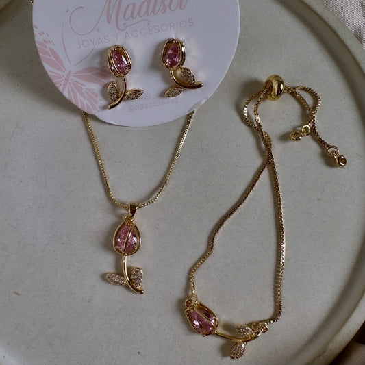 Set 3 piezas tulipán rosa