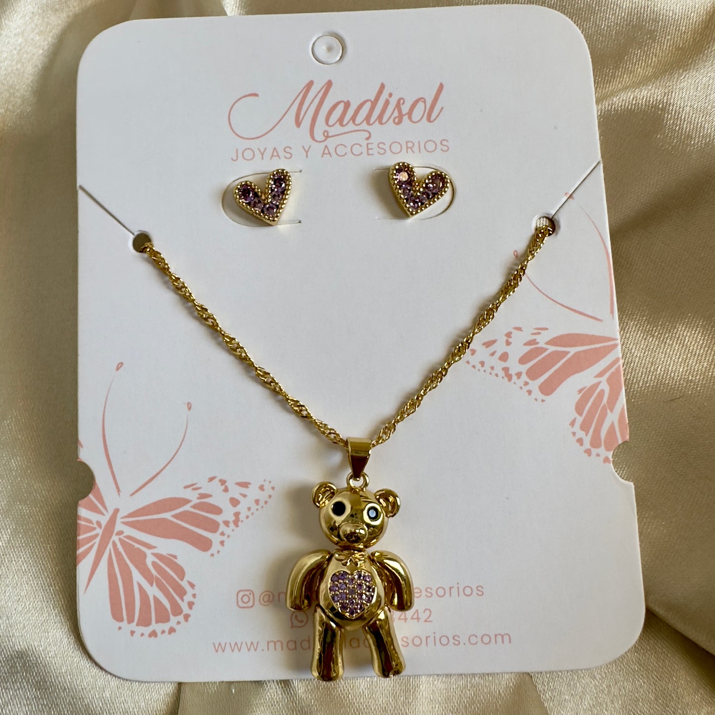 Set oso corazón lila