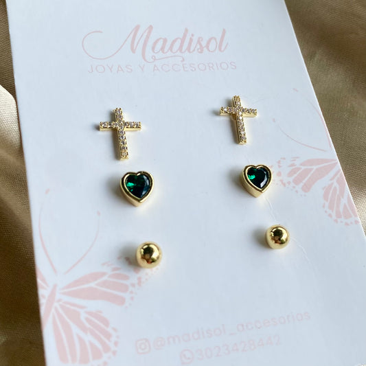 Set cruz corazón esmeralda