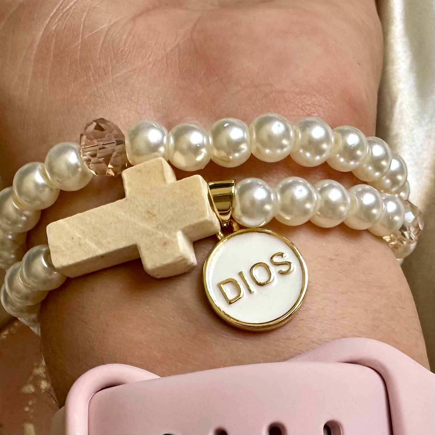 Rosario de mano perla Dios