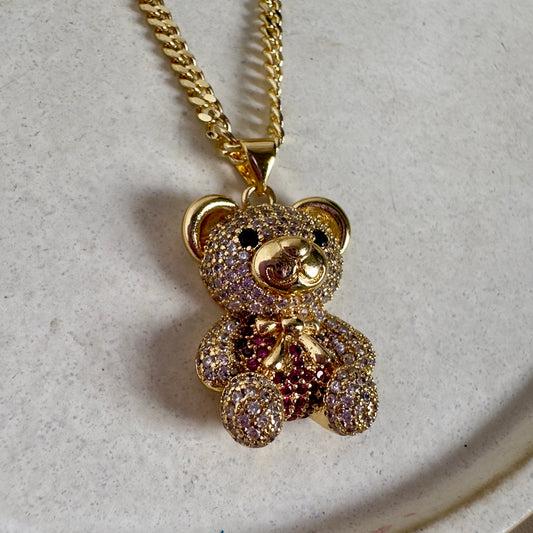 Cadena cubana oso fucsia