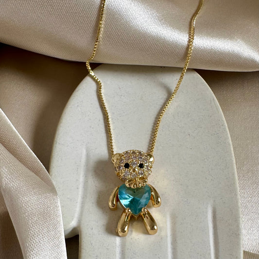 Cadena oso corazón azul