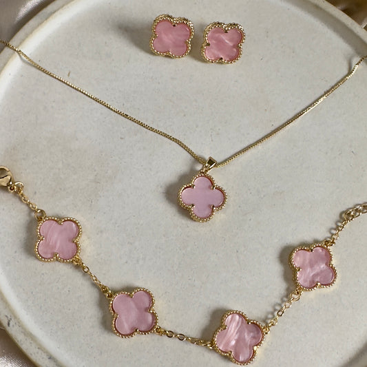 Set trébol rosa 3 piezas