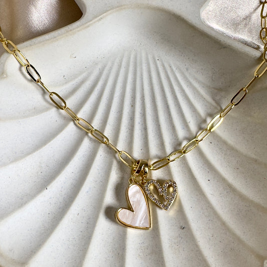 Cadena clip doble corazón