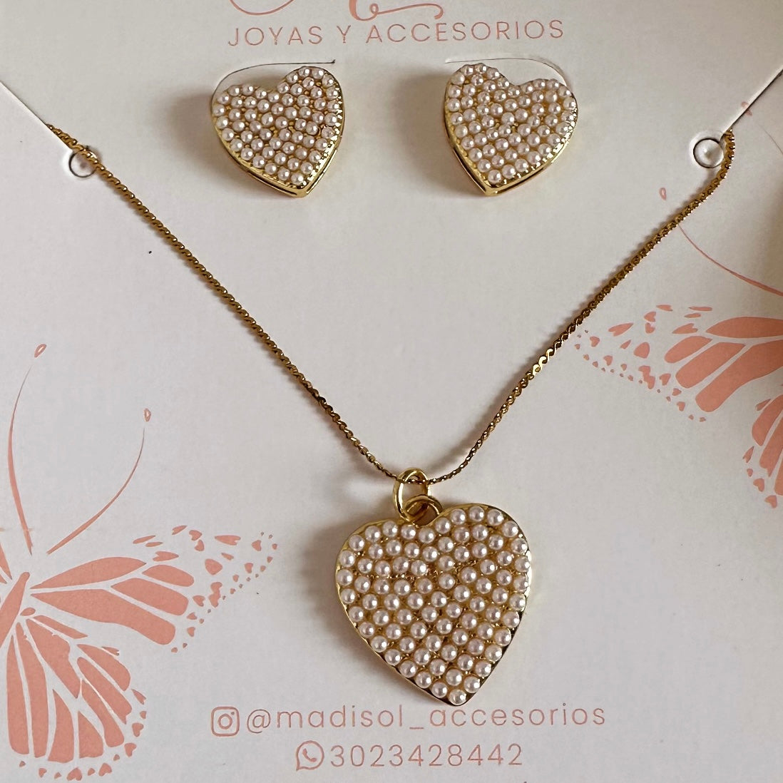 Set corazón mini perlas
