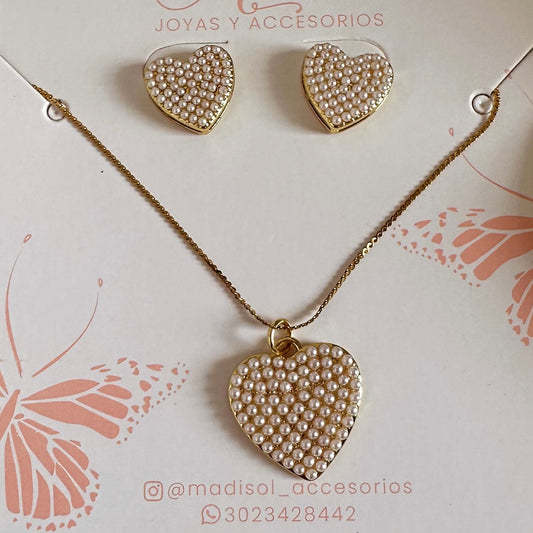 Set corazón mini perlas