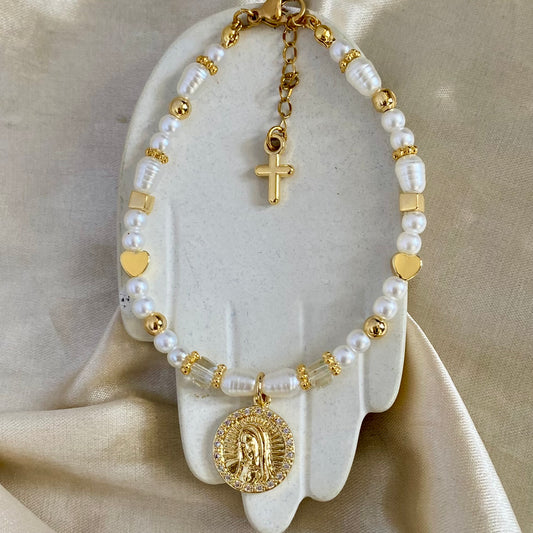 Pulsera en Perlas dije Virgen