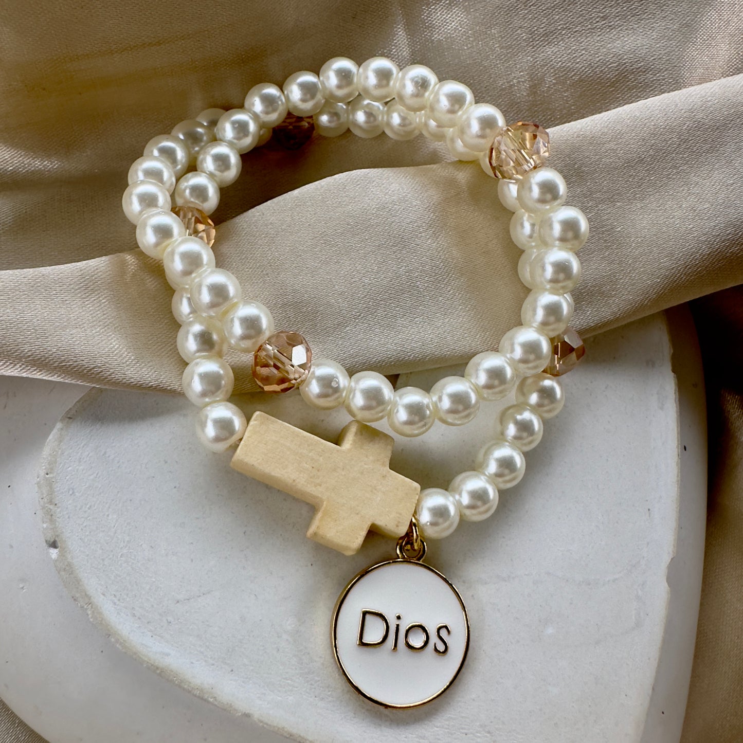 Rosario de mano perla Dios