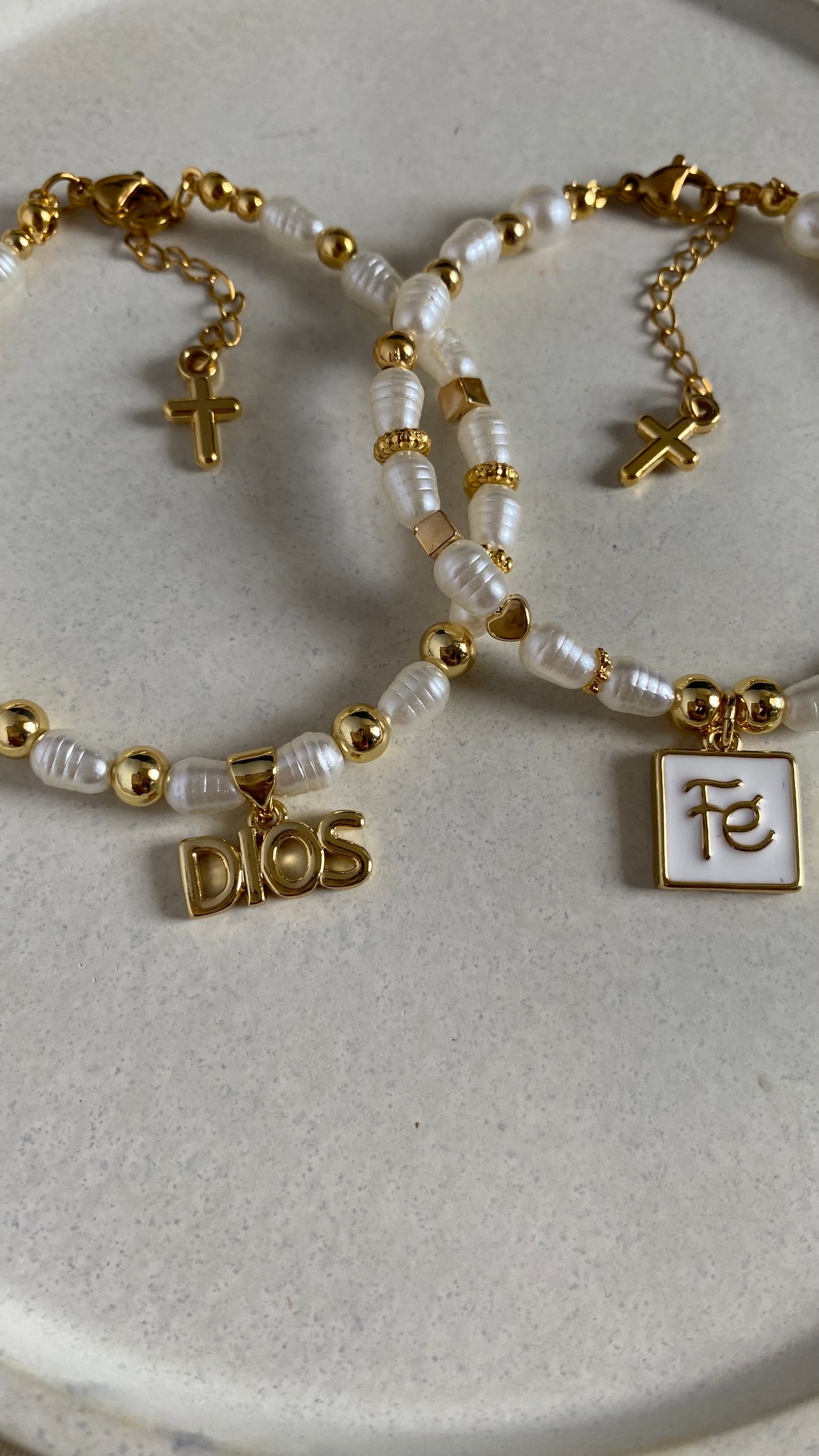 Pulsera perlas Dios y fe