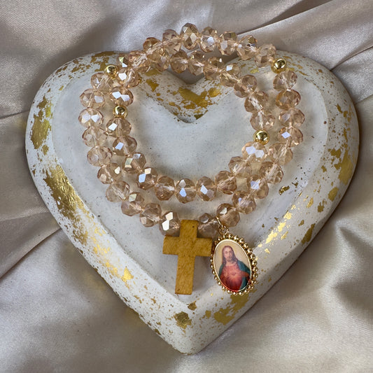 Rosario corazón de Jesús dorado