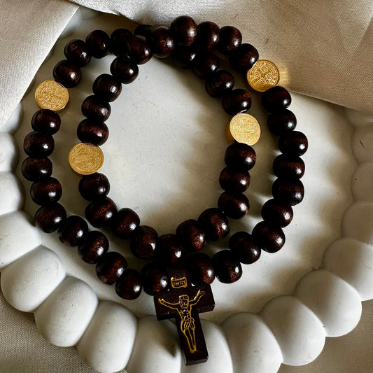 Rosario de mano acero dorado san Benito