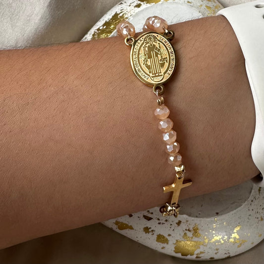 Rosario pulsera acero San Benito