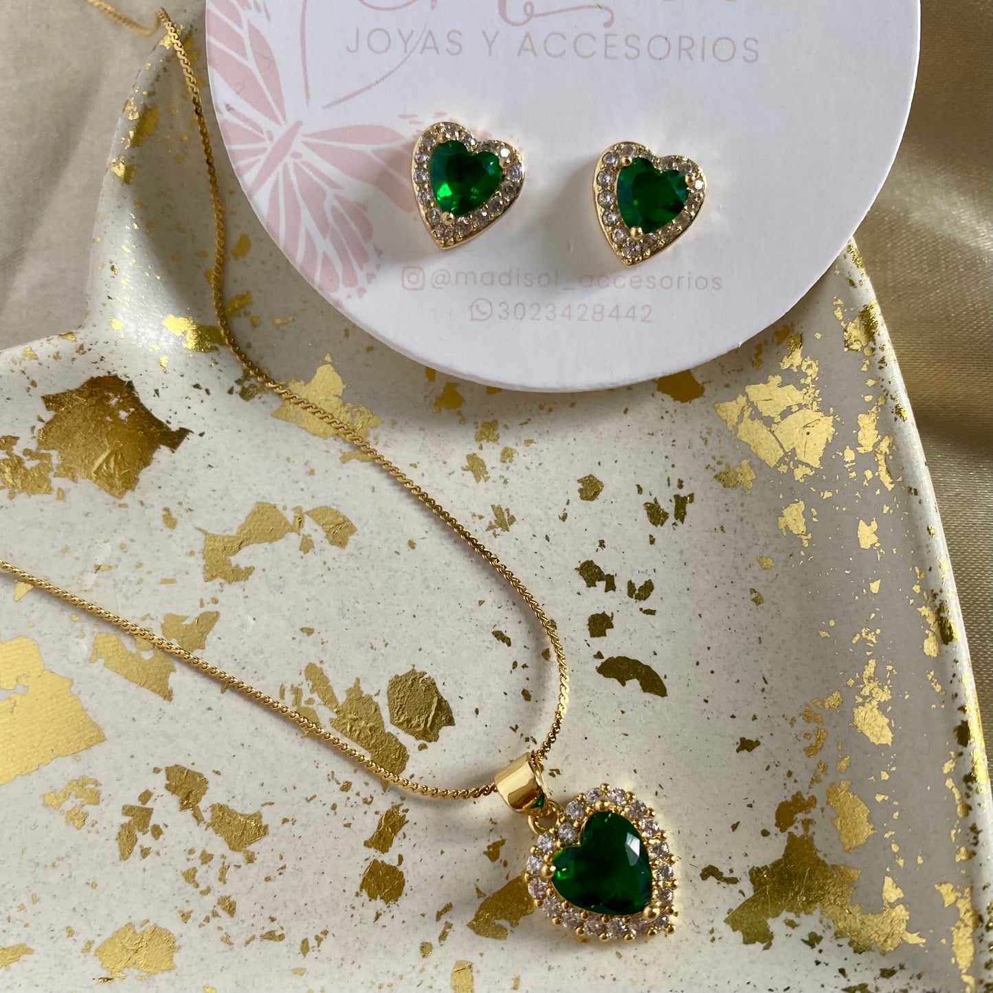 Set corazones verde esmeralda