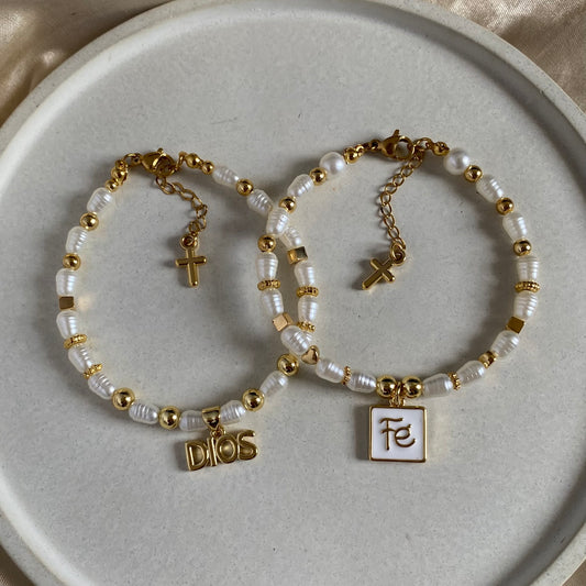 Pulsera perlas Dios y fe