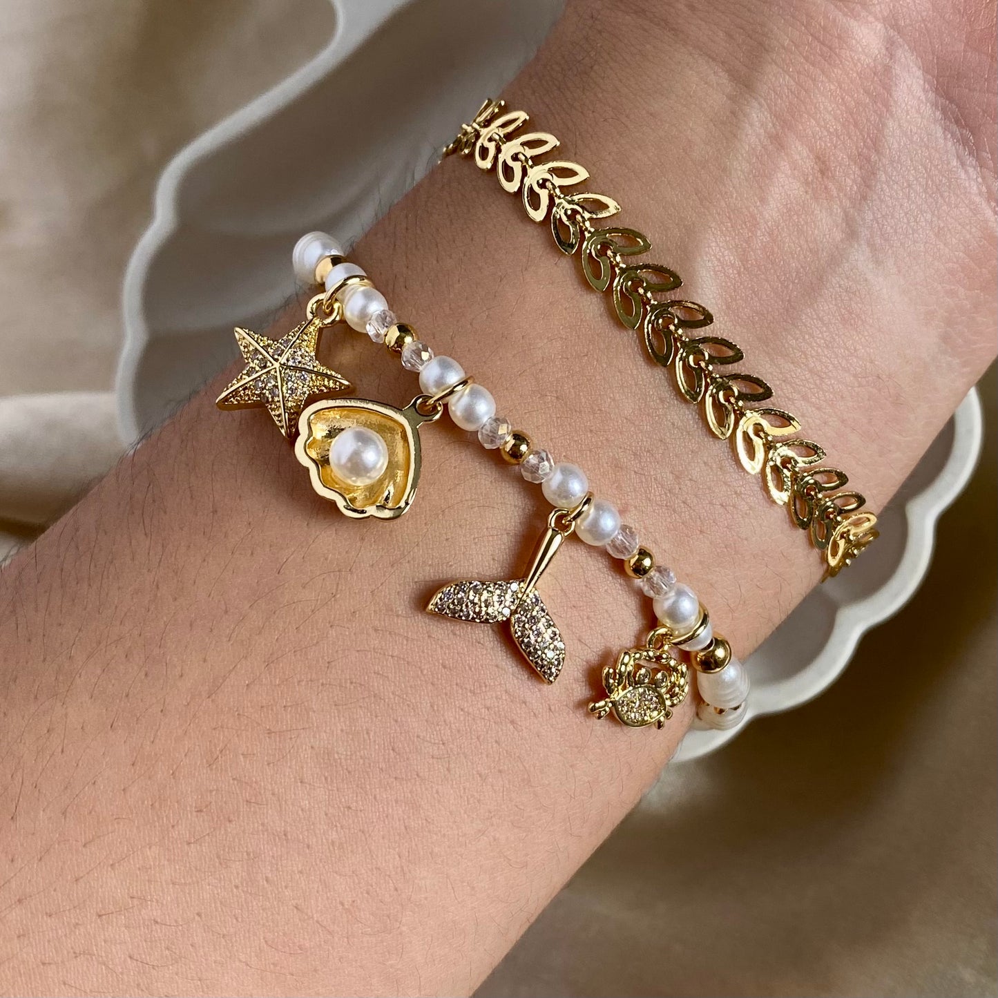 Set pulseras espiga, perla y mar