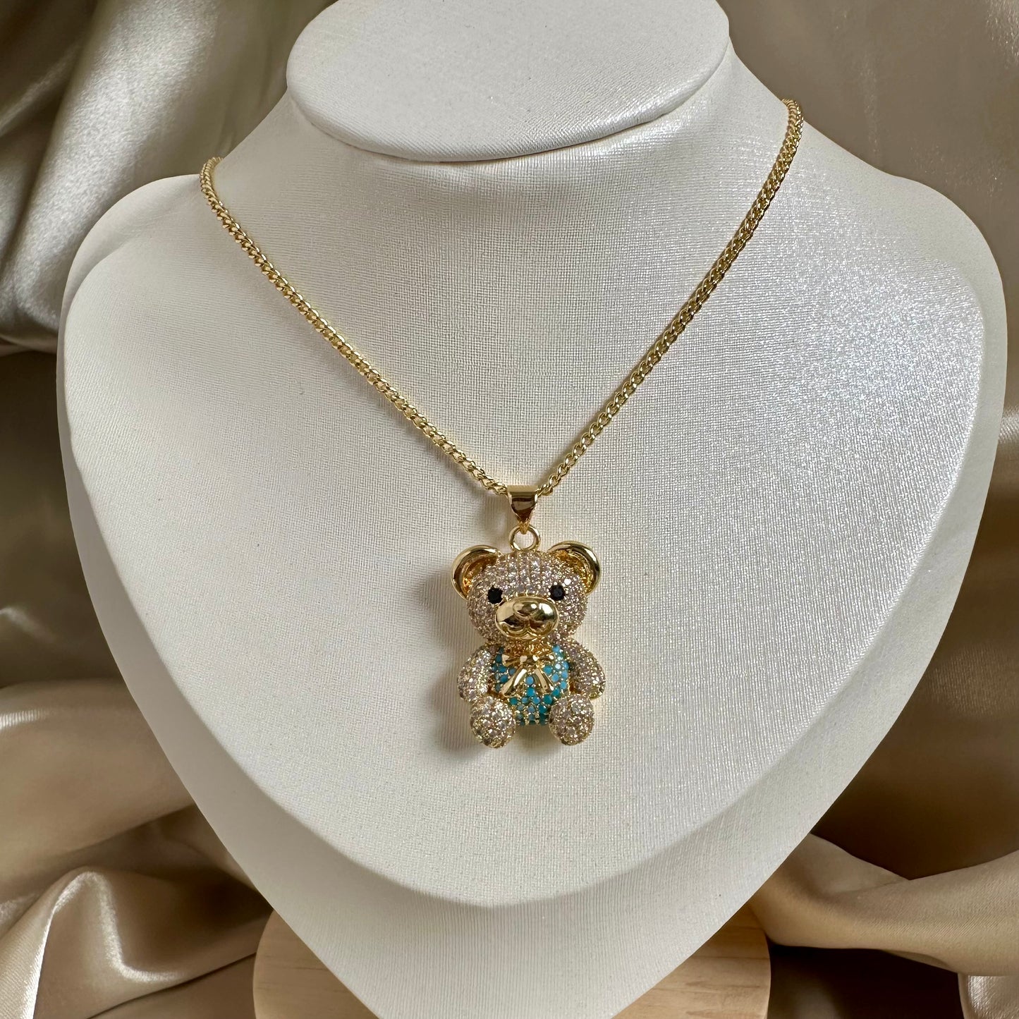 Cadena cubana oso teddy azul
