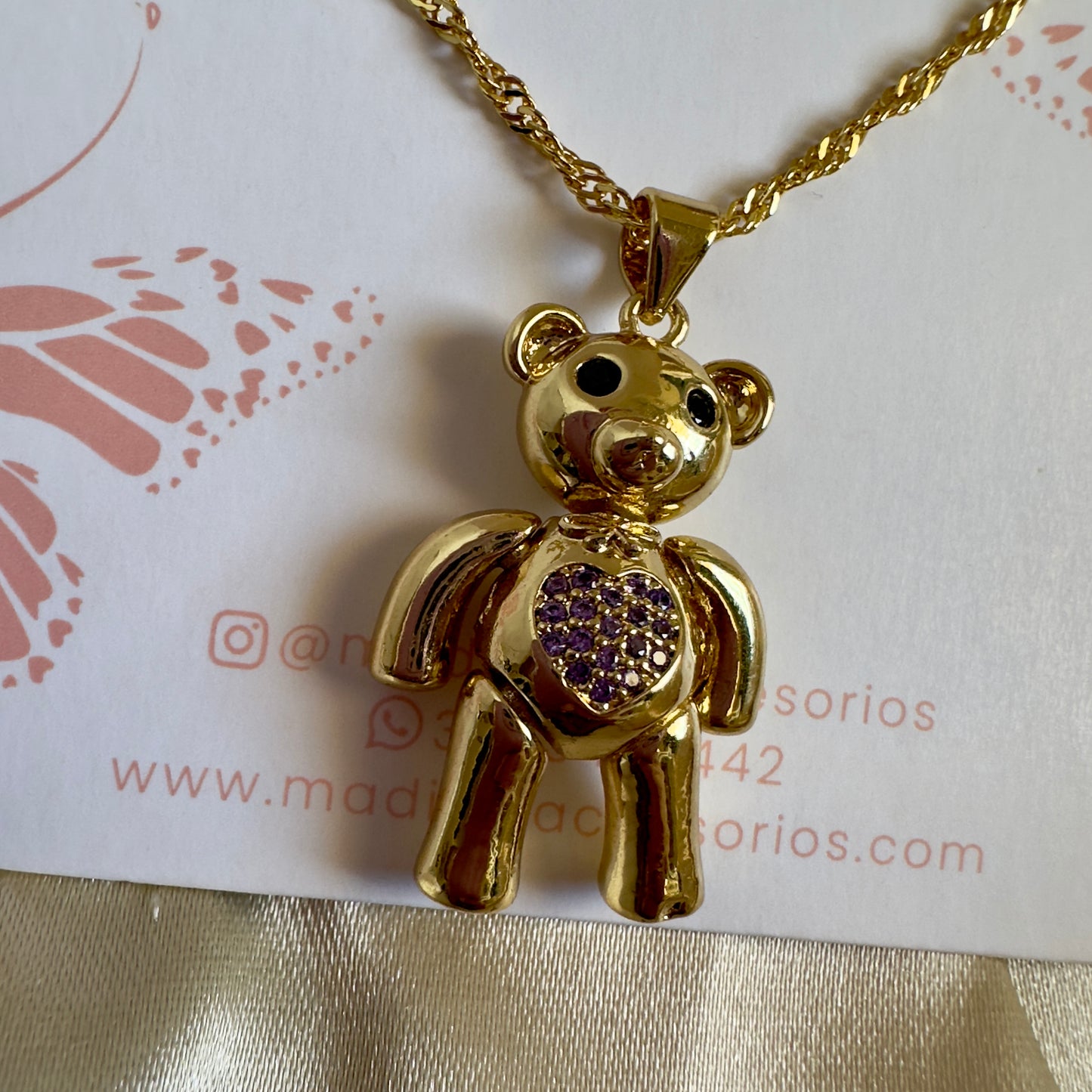 Set oso corazón lila